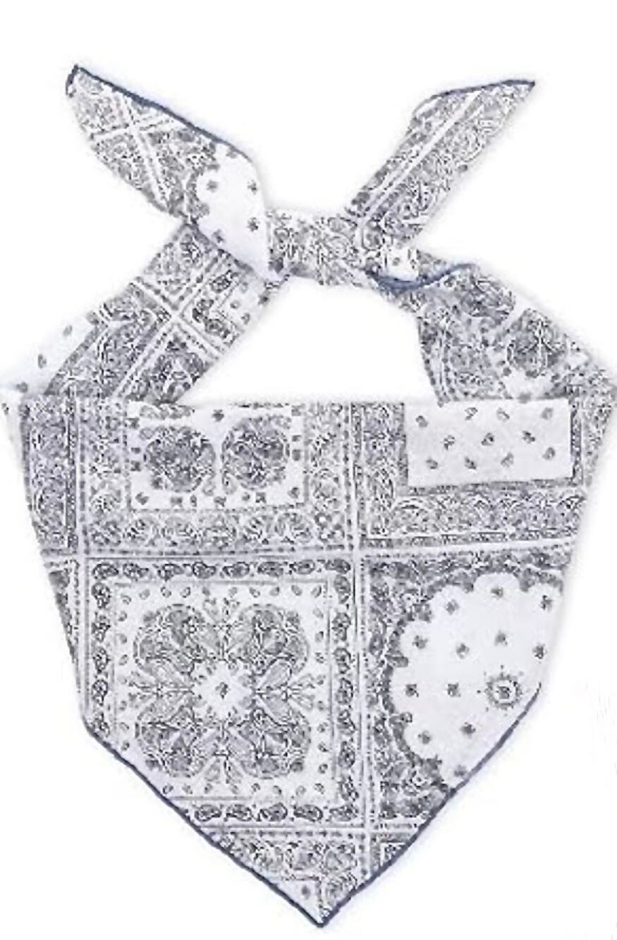 Boutique White Navy Paisley Floral Cotton Bandana Boho Cottage Western NEW